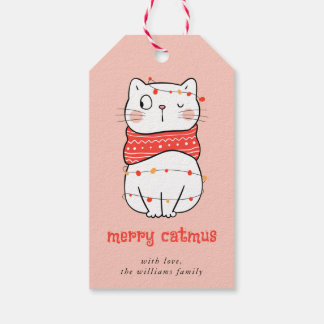 Étiquettes-cadeau Cute Cat with String Light Merry Catmus Gift Tag
