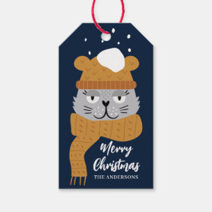 Étiquettes-cadeau Cute chat bleu Nom de Noël
