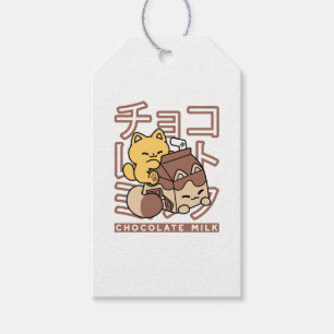 Étiquettes-cadeau Cute Chat Riding Chocolat Lait Carton Kawaii Art