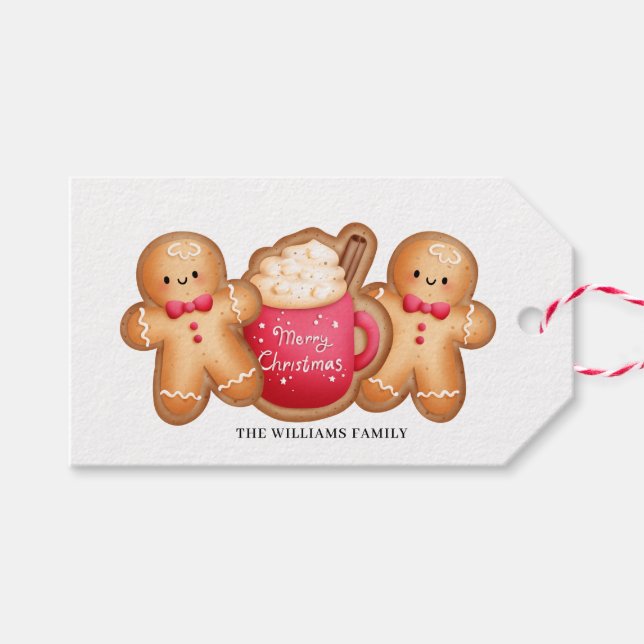 Étiquettes-cadeau Cute Christmas Gingerbread Nom de cacao (Devant (Horizontal))