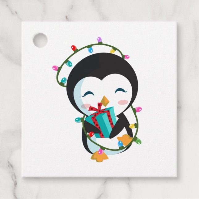 Étiquettes Cadeau Cute Christmas Penguin (Devant)