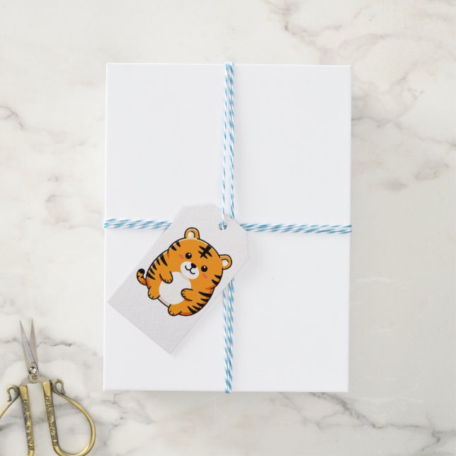 Étiquettes-cadeau Cute Chubby Tiger Cartoon (Avec de laficelle)