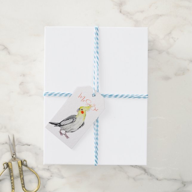 Étiquettes-cadeau Cute Cockatiel Aquarelle Parrot. (Avec de laficelle)