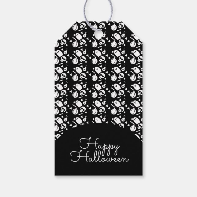 Étiquettes-cadeau Cute Confetti Halloween Trou de crâne ou traiter b (Devant)