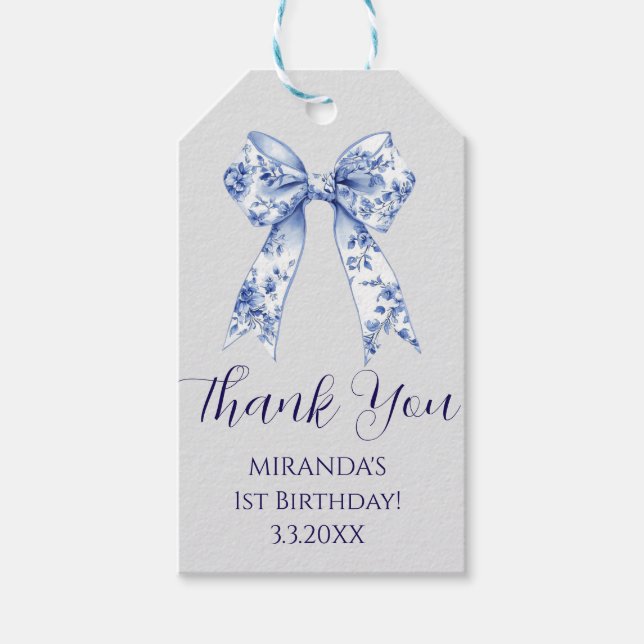 Étiquettes-cadeau Cute Coquette Blue  Bow Personalized Gift From (Devant)