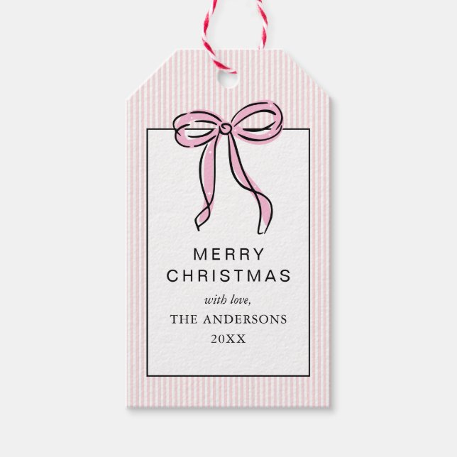 Étiquettes-cadeau Cute Coquette Pink Bow Merry Christmas (Devant)