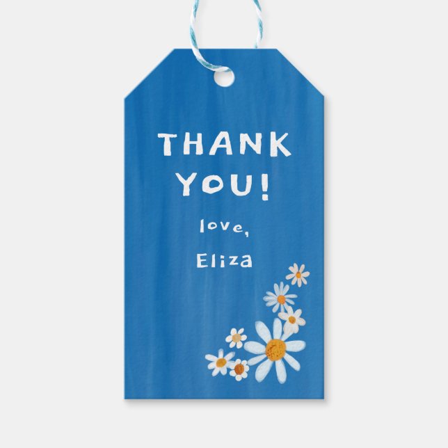 Étiquettes-cadeau Cute Daisies Gouache MERCI de Baby shower personna (Devant)