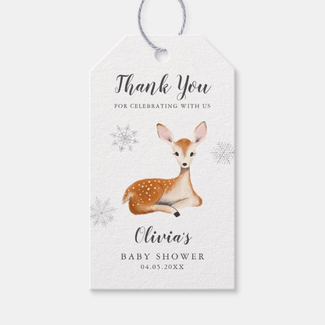 Étiquettes-cadeau Cute Deer Thème Sexe Baby shower Hiver Neutre (Devant)
