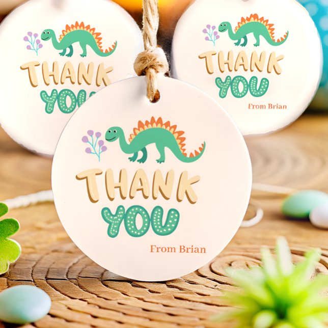 Étiquettes Cadeau Cute Dinosaures fête d'anniversaire merci (Créateur téléchargé)