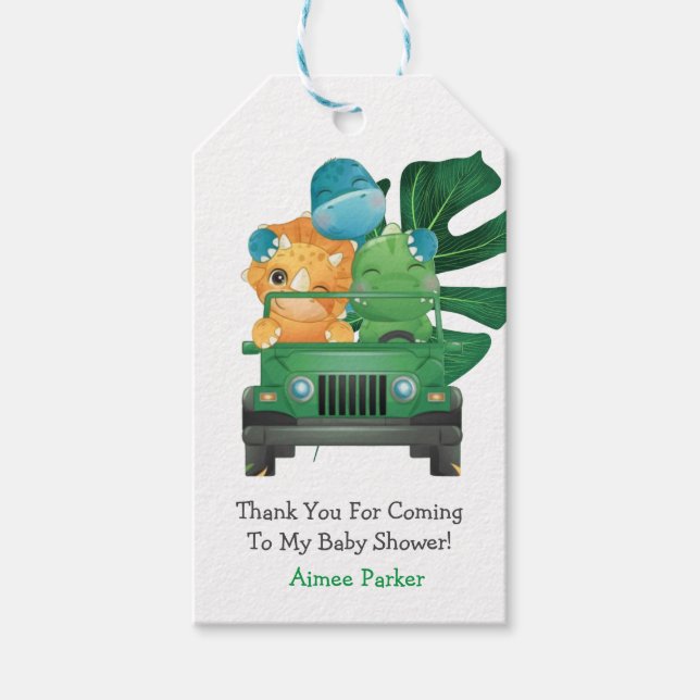Étiquettes-cadeau Cute Dinosaures Jungle Baby shower Safari Merci (Devant)
