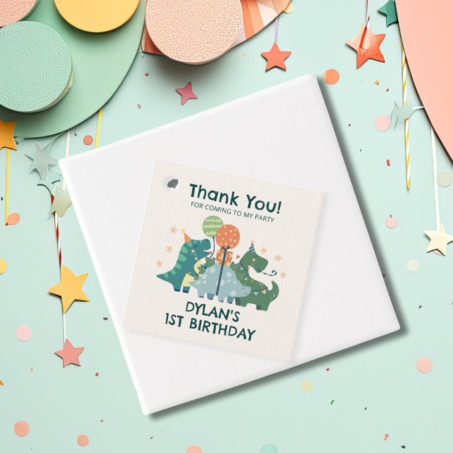 Étiquettes Cadeau Cute Dinosaures Merci de fête d'anniversaire (Créateur téléchargé)