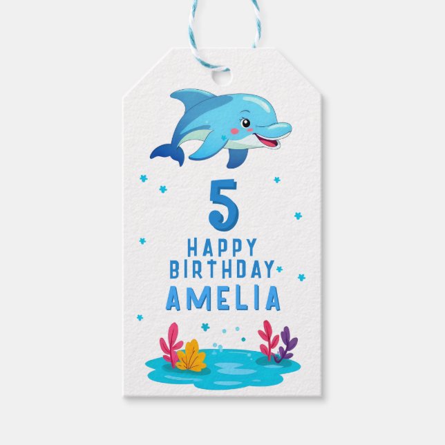 Étiquettes-cadeau Cute Dolphin Sea Animals Kids Birthday  (Devant)