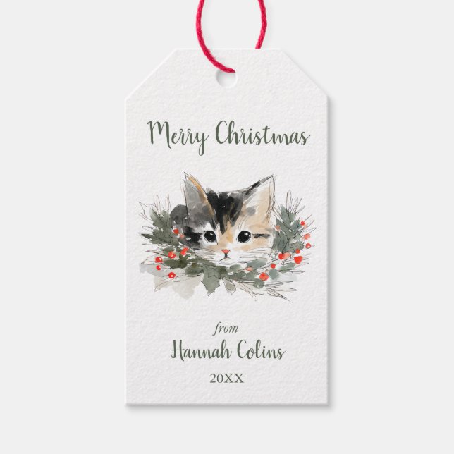 Étiquettes-cadeau Cute Elegant Calico Kitten Minimalist Christmas (Devant)