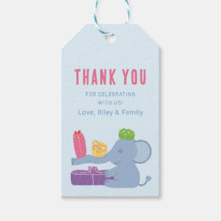 Étiquettes-cadeau Cute Elephant Holding Gifts Vertical Favor Tags