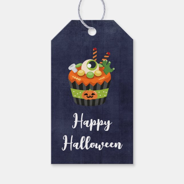 Étiquettes-cadeau Cute et Déplaisante Halloween Cupcake avec un Big  (Devant)