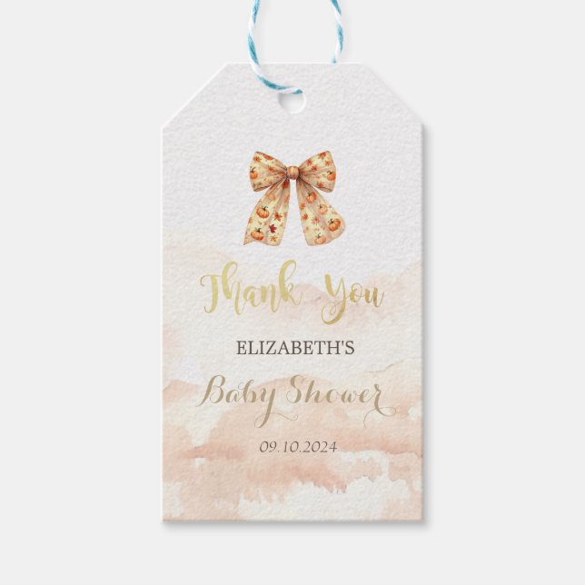 Étiquettes-cadeau Cute Fall Pumpkins Bow Baby Shower  (Devant)