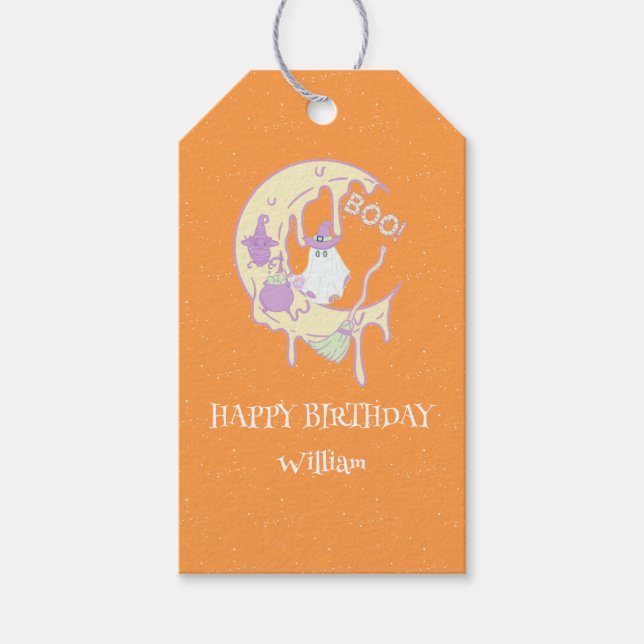Étiquettes-cadeau Cute Fantôme Éffrayant un premier anniversaire Hal (Devant)