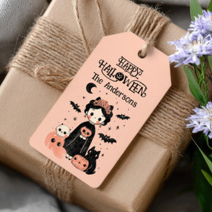 Étiquettes-cadeau Cute Frida Kahlo Whimsical Pink Happy Halloween
