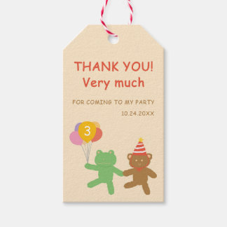 Étiquettes-cadeau Cute Frog & Bear Birthday Party Vertical Favor Tag