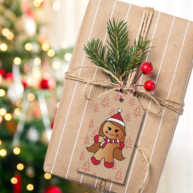 Étiquettes-cadeau Cute Gingerbread Girl Holiday Cookie Kraft (Créateur téléchargé)