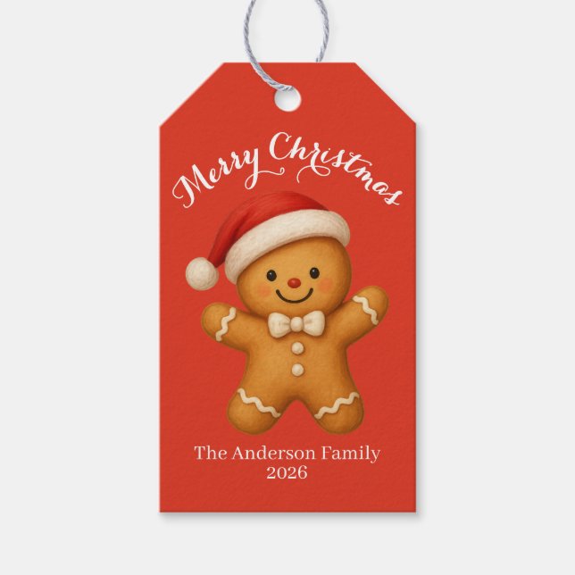 Étiquettes-cadeau Cute Gingerbread Man with Santa Hat -  (Devant)