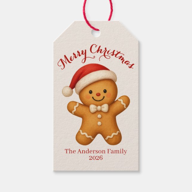 Étiquettes-cadeau Cute Gingerbread Man with Santa Hat -  (Devant)
