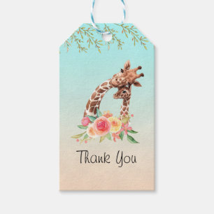 Étiquettes-cadeau Cute Giraffe Aquarelle Maman & Baby Merci