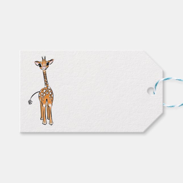 Étiquettes-cadeau Cute Giraffe drawing, safari animals (Devant (Horizontal))