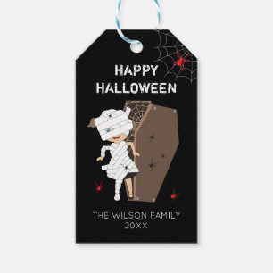 Étiquettes-cadeau Cute Girl Mummy Coffin Halloween Famille