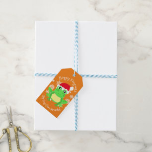 Étiquettes-cadeau Cute Grenouille verte Noël Carton de Noël Chapeau