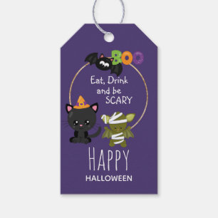 Étiquettes-cadeau Cute Halloween Chat, chauve-souris et maman Boo
