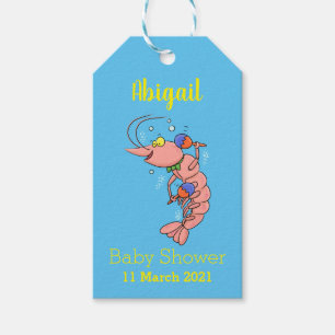 Étiquettes-cadeau Cute happy shrimp, dessin animé de crevettes