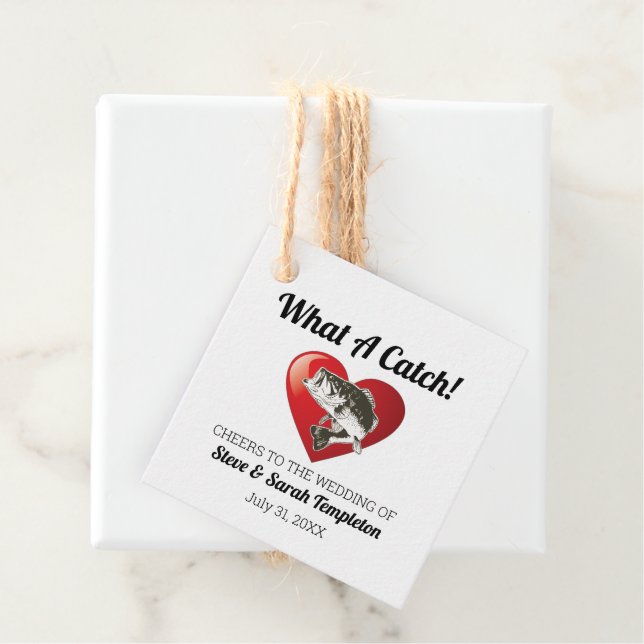 Étiquettes Cadeau Cute Heart Fish Mariage What a Catch (En situation)