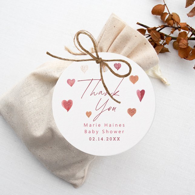 Étiquettes Cadeau Cute Hearts Girl Baby shower Merci (Créateur téléchargé)