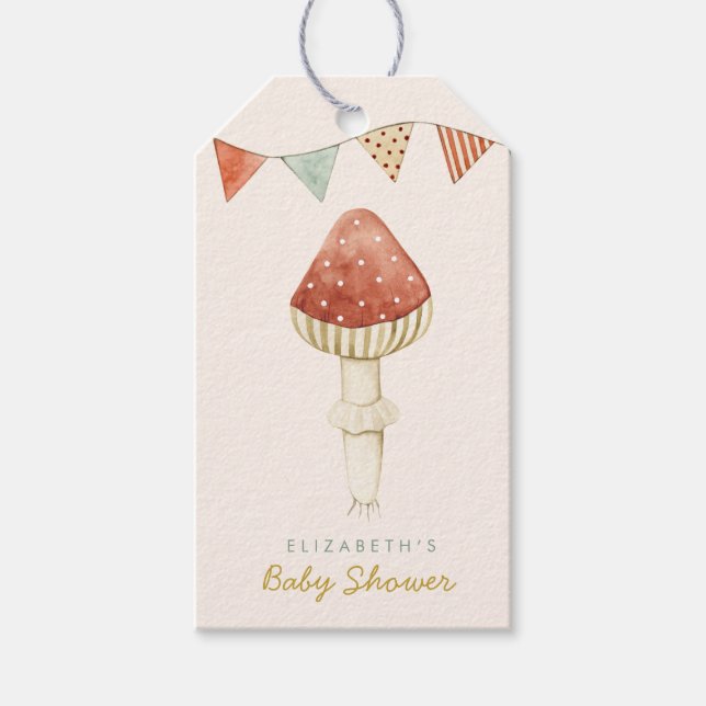 Étiquettes-cadeau Cute Hello Baby Baby shower de champignons (Devant)