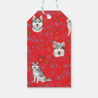 Étiquettes-cadeau Cute Husky Dog Christmas Winter Seamless Pattern 