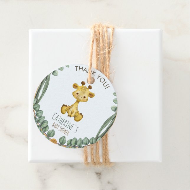 Étiquettes Cadeau Cute Jungle Safari Giraffe Baby shower Merci (En situation)