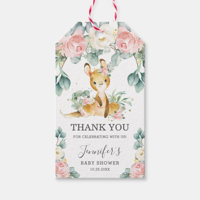 Étiquettes-cadeau Cute Kangaroo Baby shower Floral Merci Favoriser (Devant)