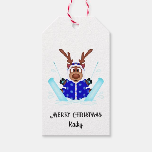 Étiquettes-cadeau Cute Kasky Christmas Reindeer Festif Vacances Cerf (Devant)