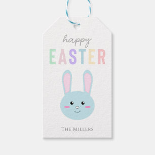 Étiquettes-cadeau Cute Kawaii Bunny Bleu Joyeux Pâques moderne