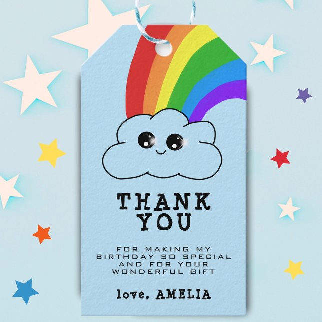 Étiquettes-cadeau Cute Kawaii Cloud Rainbow Merci d'anniversaire de  (Créateur téléchargé)