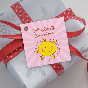 Étiquettes Cadeau Cute Kawaii Petit Soleil Rose Joyeux Anniversaire