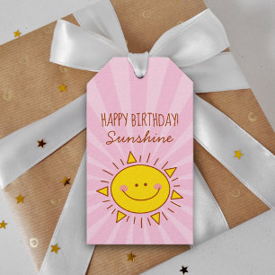 Étiquettes-cadeau Cute Kawaii Petit Soleil Rose Joyeux Anniversaire