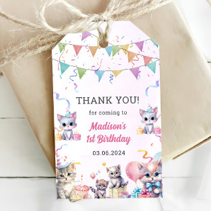 Étiquettes-cadeau Cute Kitty Cat 1er Anniversaire Fête Tags cadeaux