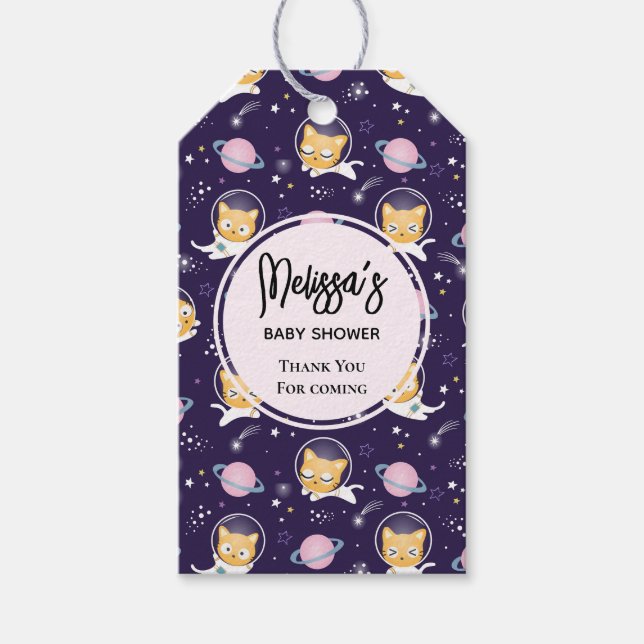 Étiquettes-cadeau Cute Kitty Chat Astronauts Motif Merci de l'événem (Devant)