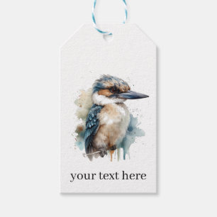Étiquettes-cadeau Cute Kookaburra sur une branche peinte en couleur 