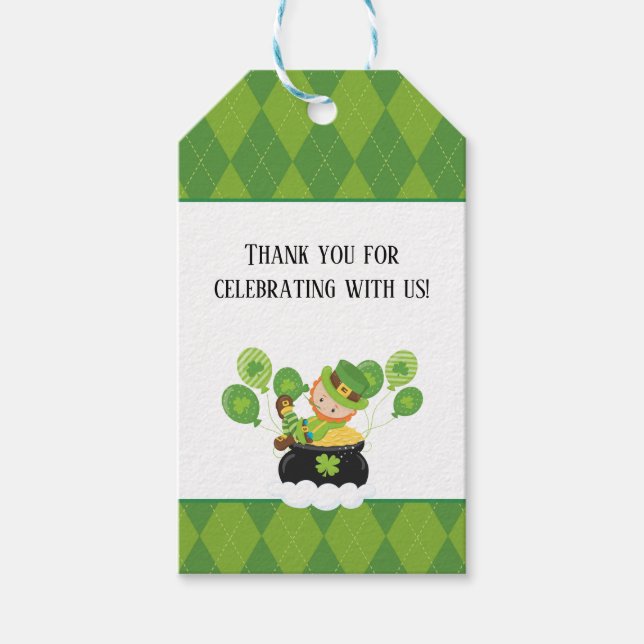 Étiquettes-cadeau Cute Leprechaun Merci irlandais (Devant)