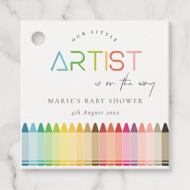 Étiquettes Cadeau Cute Little Artist Crayon Fun Rainbow Baby shower (Devant)