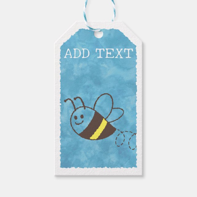 Étiquettes-cadeau Cute Little Bee Flying Blue Aquarelle Baby shower (Devant)