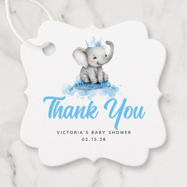 Étiquettes Cadeau Cute Little Prince Elephant Merci bleu (Devant)